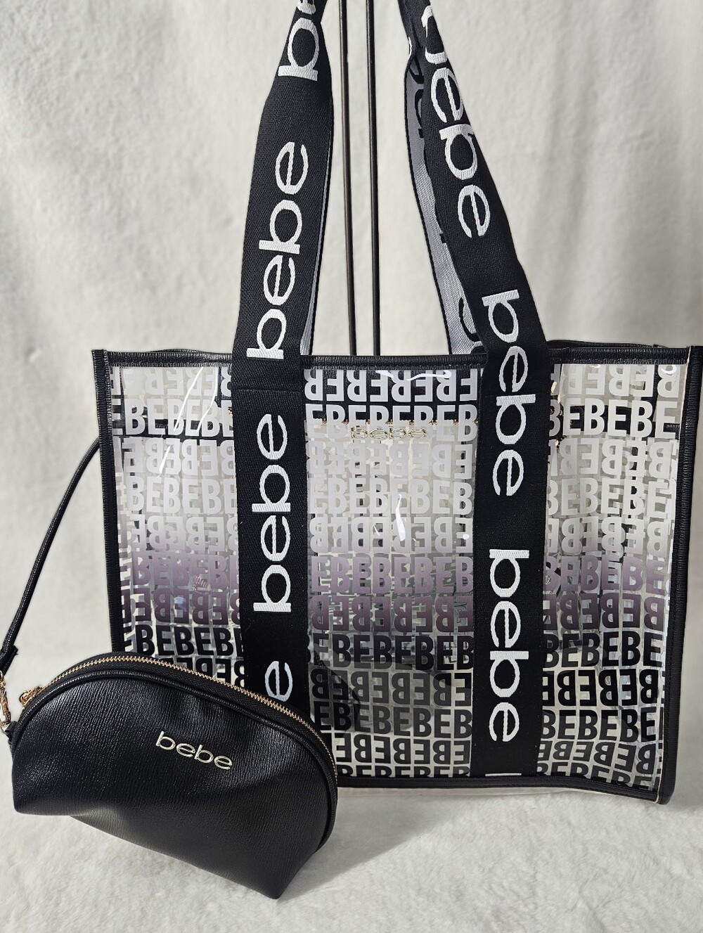 NWT Bebe Hana Clear Monogram Tote Bag & Detachable Zipper Pouch